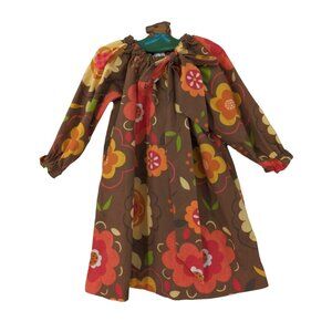 Le Za Me Smocked Boutique Dress‎ Girls 4 Brown Fall Floral Cottagecore Pullover